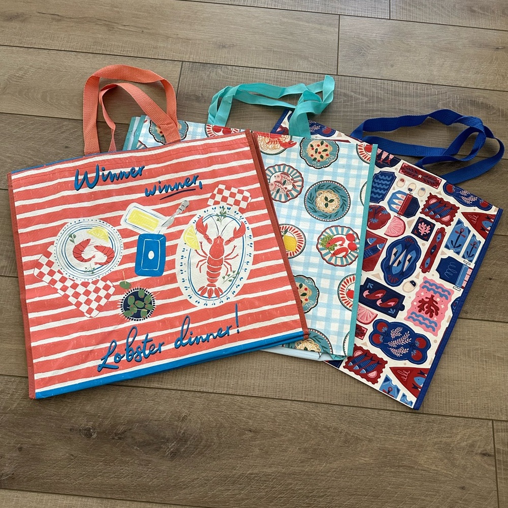 Homegoods TJMaxx Marshalls Reusable Seafood Shopper Tote Bags Set of 3 NWOT